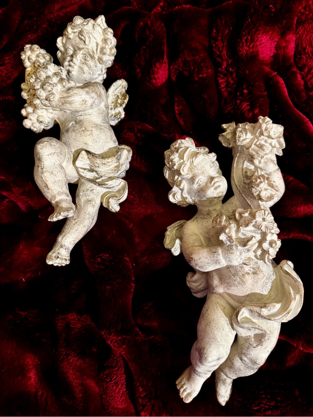 Decorative White Cherub Wall Sculptures - Pair